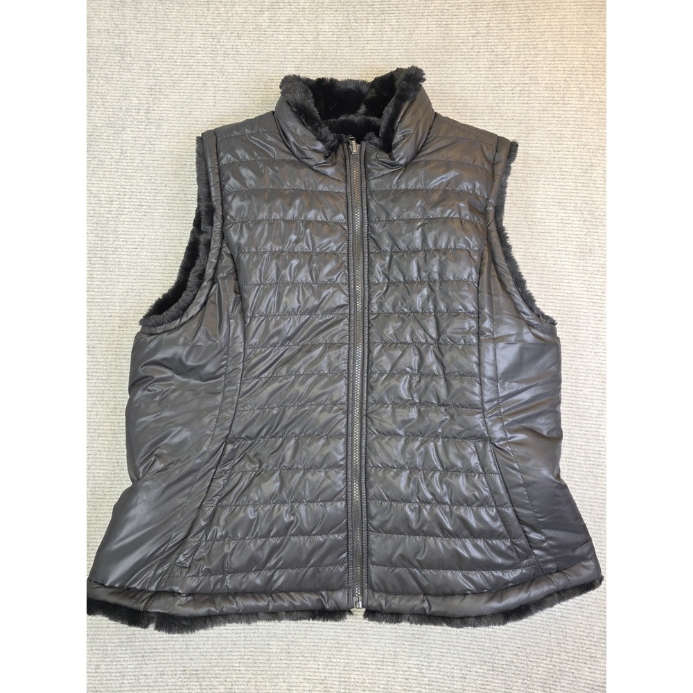 Nicole Miller Womens Reversible Faux Fur Quilted Vest Sleeveless Jacket Sz XL - Picture 3 of 12